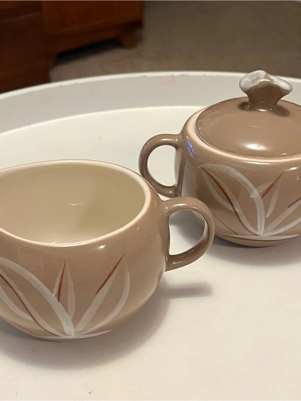 Winfield - Vintage Ceramic Sugar  and Creamer Set with Leaf Motif